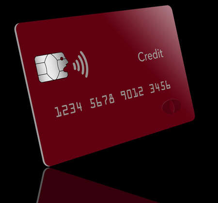 An EMV chip appears to be speaking with the near field communication icon sending information out of itâs mouth. Illustrates tap and pay and NFC payments with credit cards.の写真素材