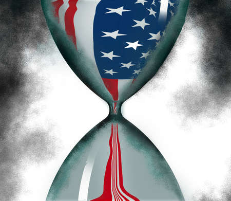 Time running out for America or other government related issues is illustrated with a USA flag...