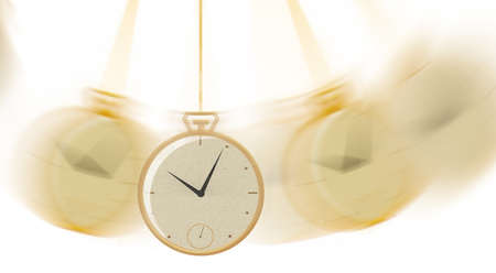 A gold pocket watch is seen swinging a fob