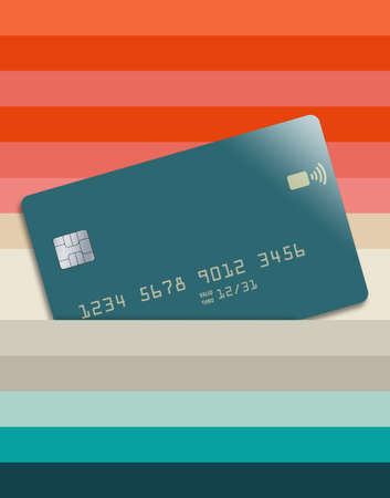 A generic credit card is seen slipped into a pocket between layers of bright colors in this illustration.の写真素材