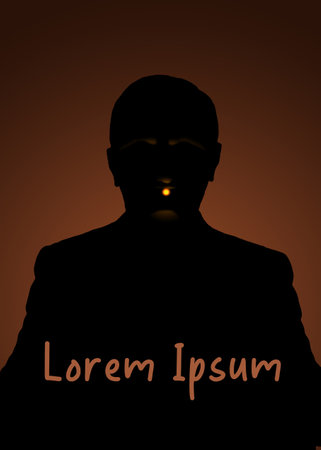 A silhouetted man smokes a glowing cigarette in this 3-d illustration with text area and copy space.の写真素材