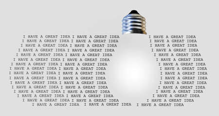 Text is arranged in the shape of a lightbulb, the icon of having an idea, in this 3-d illustration.の写真素材