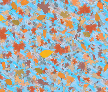 An autumn leaf background shows color and motion blur in this 3-d illustration.の写真素材