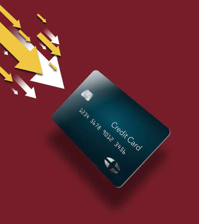 Arrows point downward to represent the downward trend in popularity of credit cards by younger...