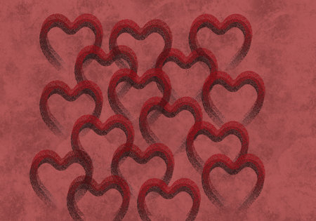 Heart shapes are seen in a  3-d illustration to be used as a background image.の写真素材