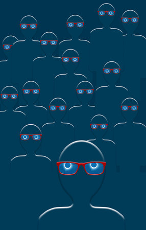 Humans stand side by side in a group in this  abstract silhouetted 3-d illustration about people...