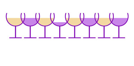 Wine glasses, stemware, is seen with red and white wine in an abstract wine logo.の写真素材