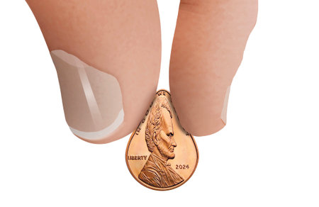 Pinching pennies in a troubled economy is the theme of this Lincoln penny appearing to be pinched by...