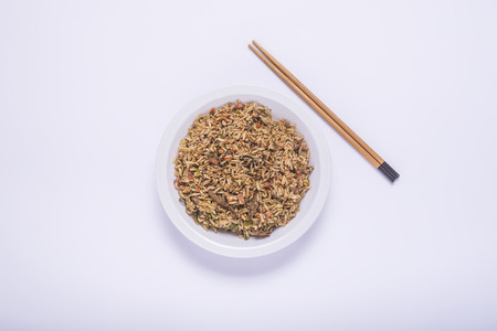 isolated chaw fan dish with chinese chopsticksの写真素材