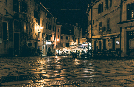 Rovinj old town at nightの写真素材