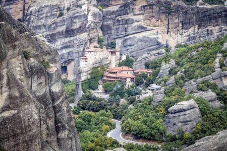 View to the Monastery of Roussanou in Meteora, Greeceの写真素材