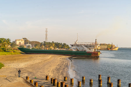 ship on the Gambia River, Banjul city, Gambia