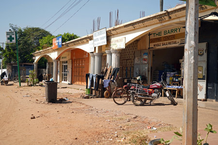 traditional street shopping stalls in Gambia, Africaの写真素材