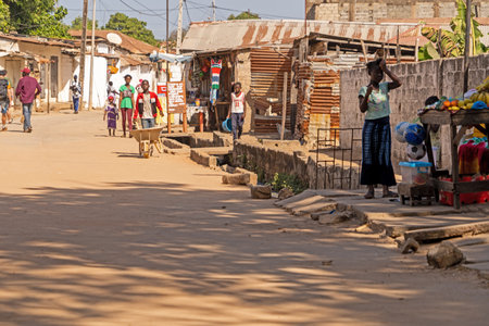 traditional street shopping stalls in Gambia, Africaの写真素材
