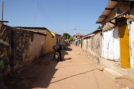 typical street in a residential area, Africa, Gambia, Bakauの写真素材