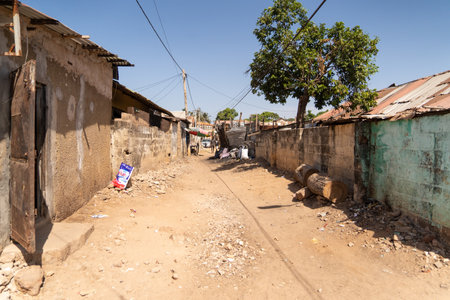typical street in a residential area, Africa, Gambia, Bakauの写真素材