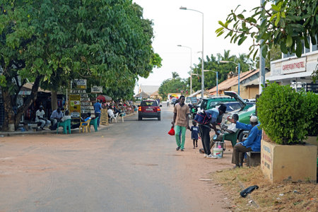 traditional street shopping stalls in Gambia, Africaの写真素材