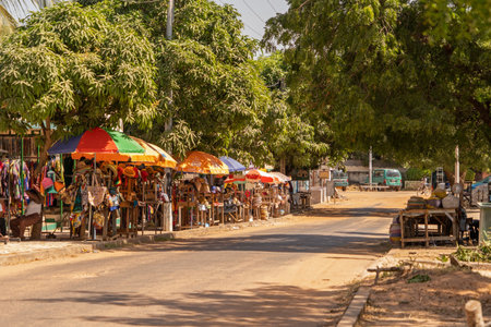 view of the streets in Gambia, shopping standsの写真素材