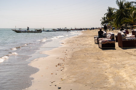 view of the beach in the capital of Gambia, the city of Banjulの写真素材