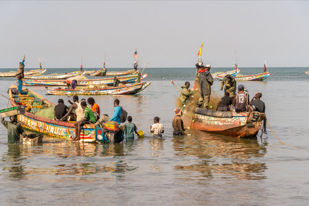 traditional African fish market, traditional activity, traditional fishing boats,の写真素材