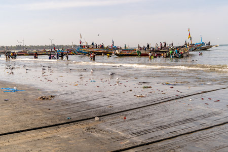 traditional African fish market, traditional activity, traditional fishing boats,の写真素材