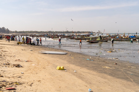 traditional African fish market, traditional activity, traditional fishing boats,の写真素材