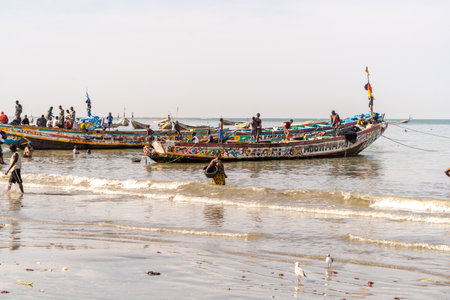 traditional African fish market, traditional activity, traditional fishing boats,の写真素材