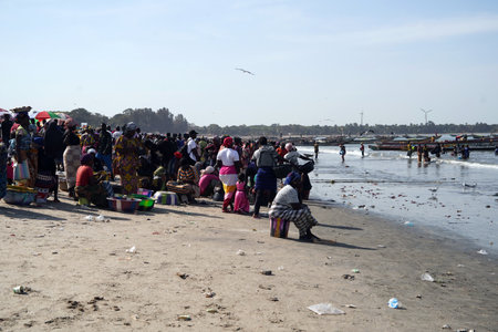 Unidentified people on the beach in Kolkata, West Bengal.の写真素材