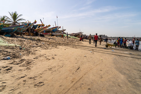 traditional African fish market, traditional activity, traditional fishing boats,の写真素材