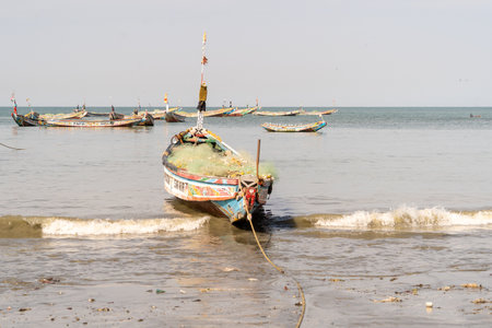 traditional African fish market, traditional activity, traditional fishing boats,の写真素材