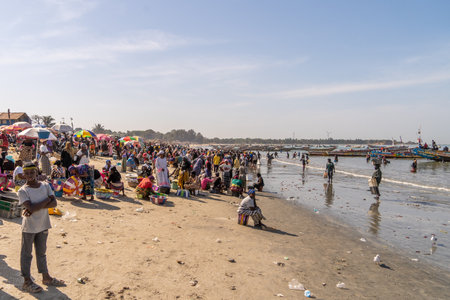 traditional African fish market, traditional activity, traditional fishing boats,の写真素材
