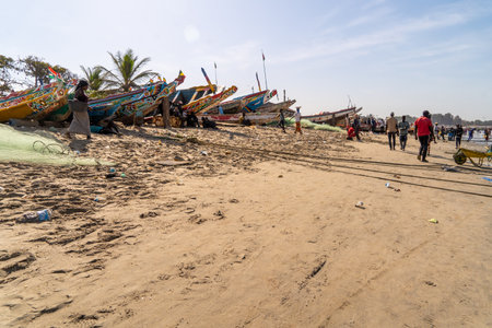 traditional African fish market, traditional activity, traditional fishing boats,の写真素材