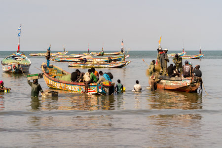traditional African fish market, traditional activity, traditional fishing boats,の写真素材