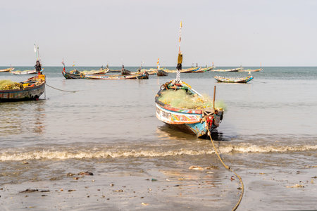 traditional African fish market, traditional activity, traditional fishing boats,