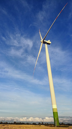 Wind turbines for electric power production, Zaragoza Province, Aragon, Spain.の写真素材