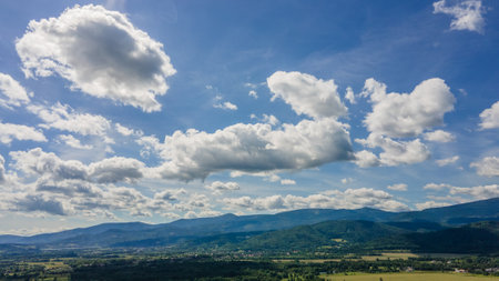 Aerial view of the Karkonosze Mountains in summerの写真素材