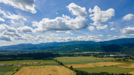 Aerial view of the Ukrainian Carpathian Mountains in summer.の写真素材