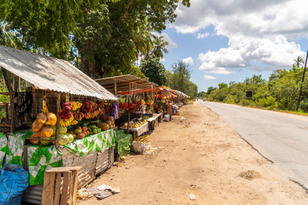 roadside stall on zanzibar islandの写真素材