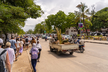 view of streets and stalls in zanzibar cityの写真素材
