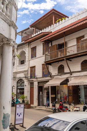 a view of streets and tenement houses in the city of zanzibarの写真素材