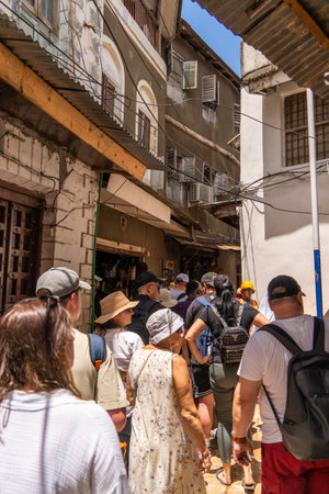 a view of streets and tenement houses in the city of zanzibarの写真素材