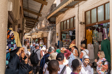 a view of streets and tenement houses in the cityの写真素材