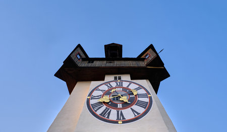 Austria Clock tower on the Schlossberg near Graz close-upの写真素材