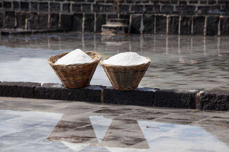 Salt Production at Mauritius  Salt from the Indian Ocean  On the picture two basket with salt