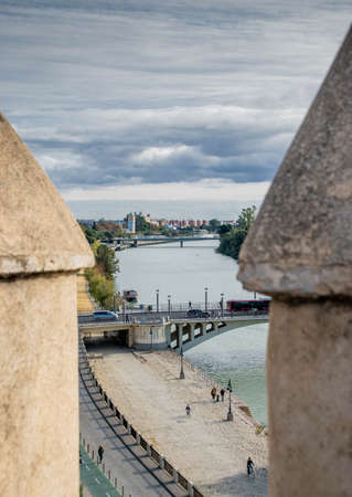 Seville, Spain - November 15, 2019: The river Guadalquiver of Seville from the Golden Towerのeditorial素材