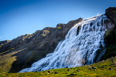 The steam of Dynjandi waterfallの写真素材