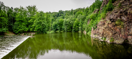 Flow of water of a weir of Germanyの写真素材