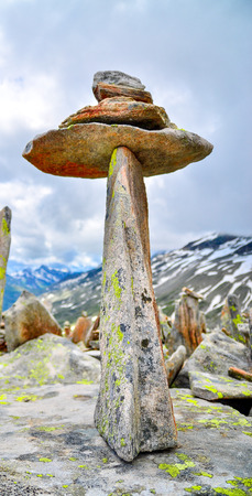Stacked stones at a mountainの写真素材
