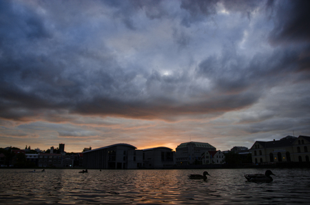 Dramatic summer sunset, Reykjavik Icelandの写真素材