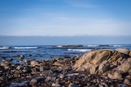 Sunny winter beach on the Lofoten - Norwayの写真素材
